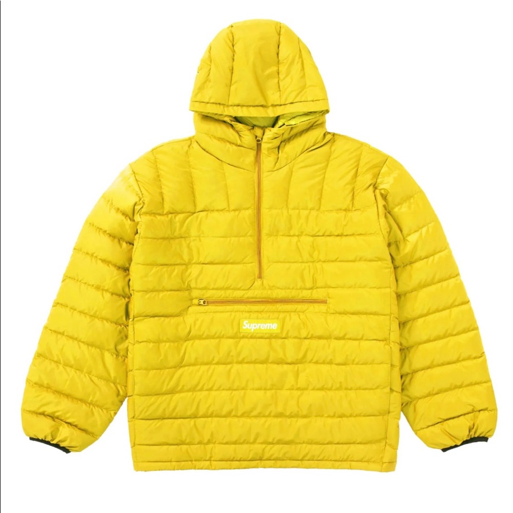 Supreme Micro Down Half Zip Hooded Pullover in the Acid color (yellow)